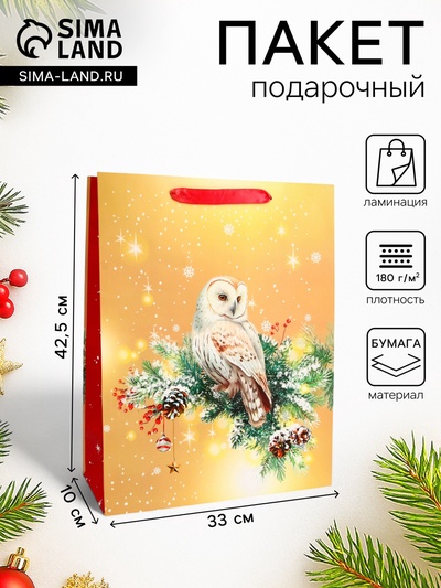 Пакет подарочный новогодний ламинированный «Совушка», 33×42.5×10 см