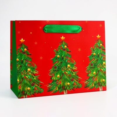 Пакет подарочный новогодний ламинированный «Ёлки», 23×17.8×9.8 см