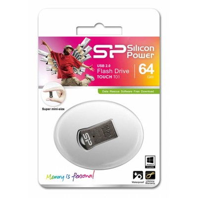 Флешка Silicon Power 64GB Touch T01 SP064GBUF2T01V1K USB2.0 черный/серебристый