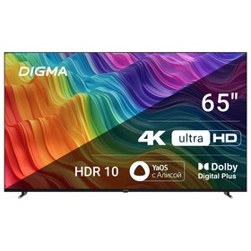 Телевизор LED Digma 65" DM-LED65UBB33 Яндекс.ТВ Frameless Metal черный 4K Ultra HD 60Hz DVB   107892