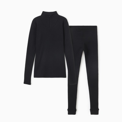 Термобельё женское (лонгслив, кальсоны), чёрное, размер 48