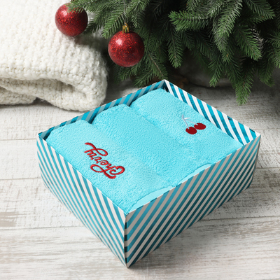 Полотенца махровые «Этель» Cherry, 3 шт., 30×60 см, хлопок 100%, голубые