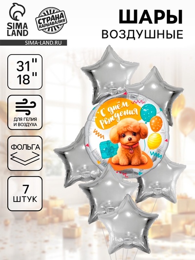 Воздушные шары, букет «С днём рождения. Собачка», набор 7 шт.