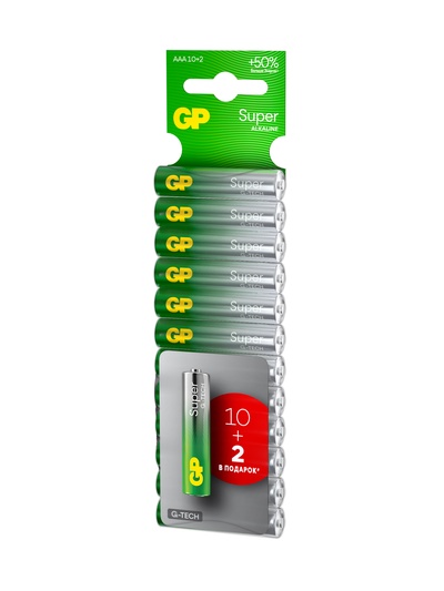 Батарейка алкалиновая GP Super, AAA, LR03-12BL, 1.5 В, блистер, 10+2 шт.