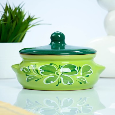 Горшочек для запекания Борисовская керамика «Классика», 700 мл, 15×9 см, зелёный