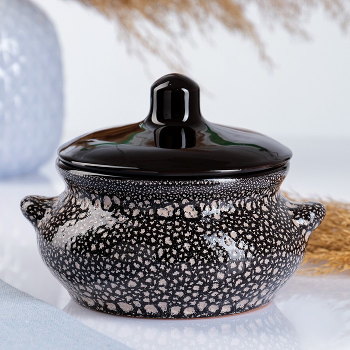 Горшочек для запекания Борисовская керамика «Мрамор», 500 мл, 13×9.5 см, чёрный - Фото 1