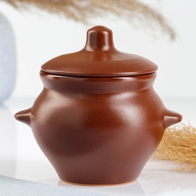 Горшок керамический для запекания №5 с ручками, 0.5 л / 10×10.5 см, шелк