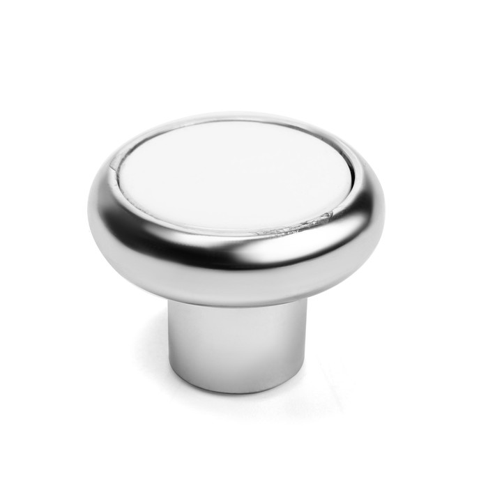 Ручка-кнопка ТУНДРА РК101, цвет хром с белой вставкой, 8 шт.