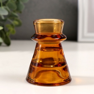 Стеклянный подсвечник на 1 свечу «Нео», прозрачный корица, d=2.3 см, 6×6×7.5 см