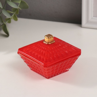 Шкатулка для украшений «Вспышка», стекло, красная с золотом 7.5×7.5×6 см