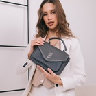 Сумка женская мессенджер TEXTURA на клапане, 24×7×16 см, тёмно-серая - Фото 2