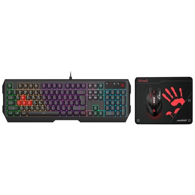 Клавиатура и мышь A4Tech Bloody B1700, черный, USB, LED, комплект B140N и ES7
