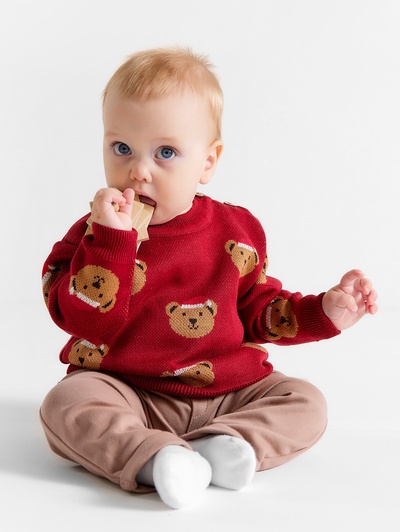 Джемпер вязаный новогодний «Крошка Я. Новогодние медвежата», рост 80-86 см, красный