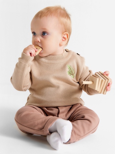 Джемпер вязаный новогодний «Крошка Я. Еловые веточки», рост 86-92 см, бежевый