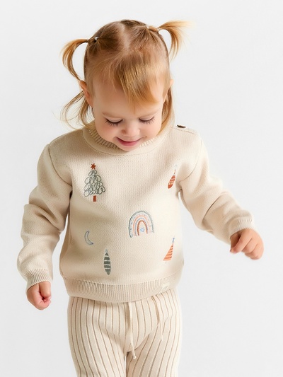 Костюм вязаный детский «Крошка Я. Новогодние игрушки», рост 80-86 см, бежевый