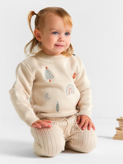 Костюм вязаный детский «Крошка Я. Новогодние игрушки», рост 80-86 см, бежевый