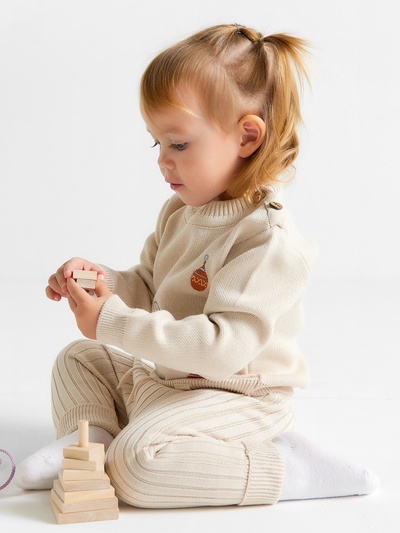 Костюм вязаный детский «Крошка Я. Новогодние игрушки», рост 80-86 см, бежевый