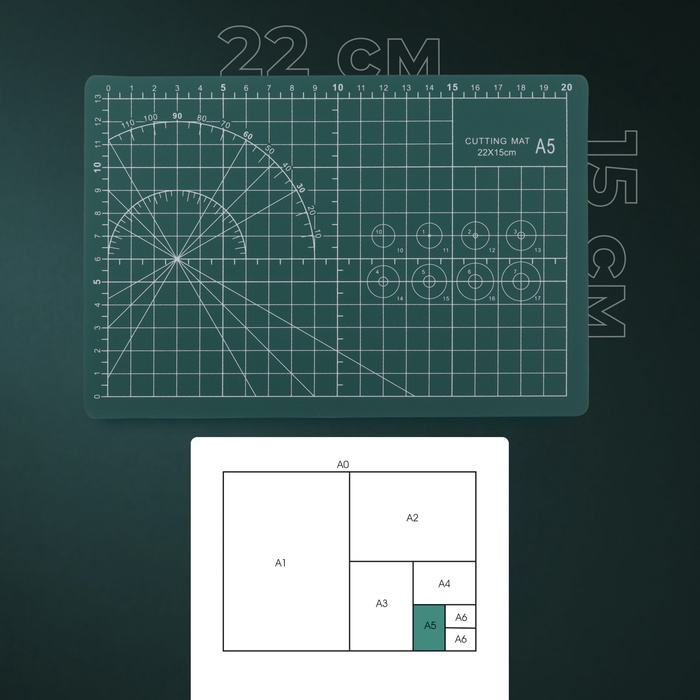 Мат для резки, трёхслойный, 22 × 15 см, А5, цвет зелёный