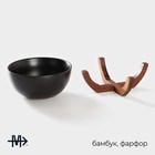 УЦЕНКА Миска фарфоровая на подставке из бамбука Magistro «Галактика», 1.2 л, 18×18×8.5 см, цвет чёрный - Фото 2