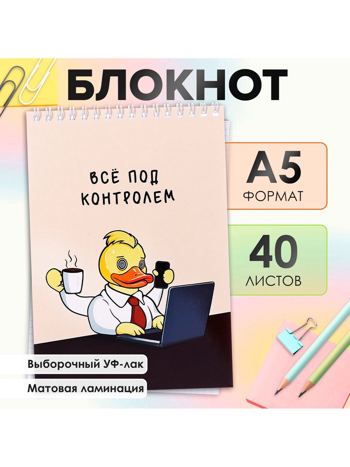 Блокнот А5, 40 листов в клетку на гребне, Calligrata TOP «Утка», обложка мелованный картон, блок офсет