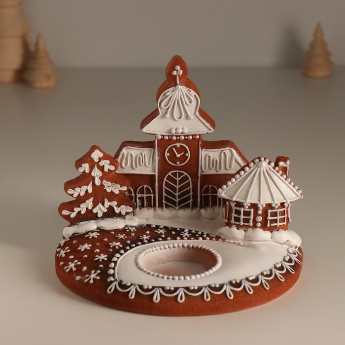 Подсвечник на 1 свечу «Новогодняя часовня из имбирных пряников», 15×11.5×12.5 см