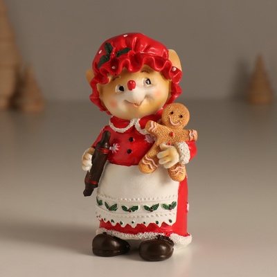 Фигурка полистоун «Мышка в красном с белым передником, с имбирной печенкой», 7×5.5×11.5 см