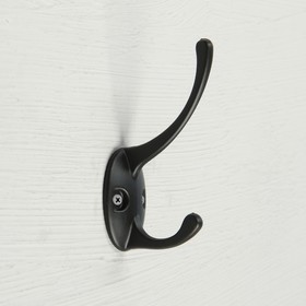 Крючок мебельный ТУНДРА TKD002 LIGHT, двухрожковый, черный, 4 шт.