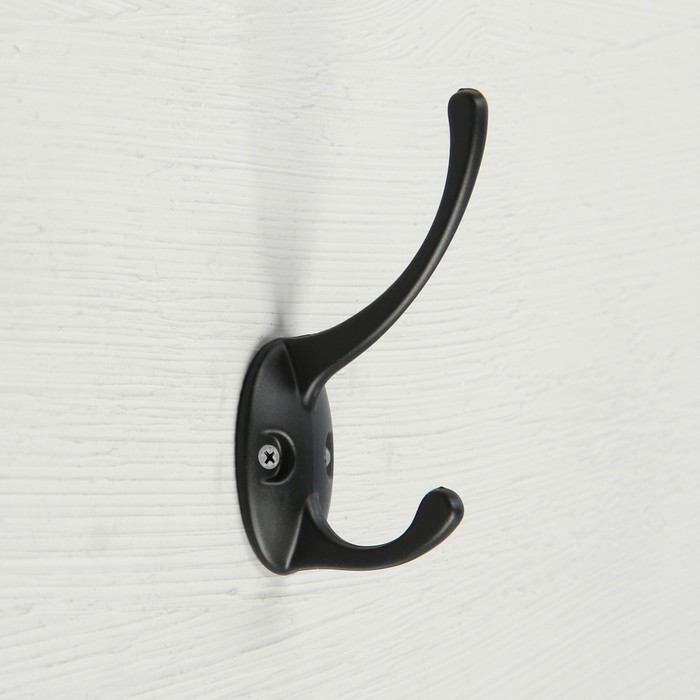 Крючок мебельный ТУНДРА TKD002 LIGHT, двухрожковый, черный, 4 шт.