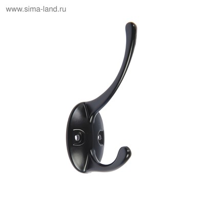 Крючок мебельный ТУНДРА TKD002 LIGHT, двухрожковый, черный, 4 шт.