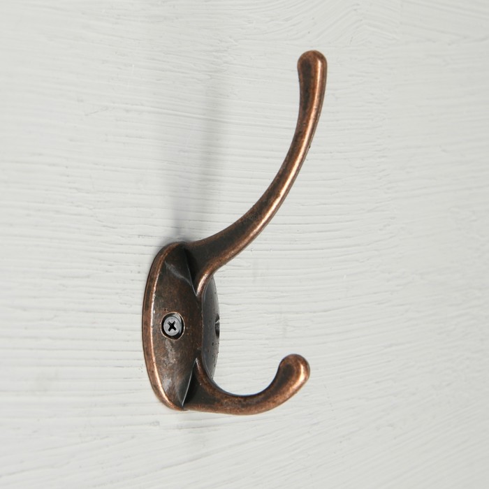 Крючок мебельный ТУНДРА TKd=008, двухрожковый, медь, 4 шт. TMP