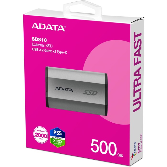 Накопитель SSD A-Data USB-C 500GB SD810-500G-CSG SD810 1.8" серый - фото 51671853