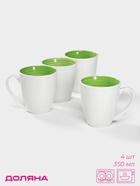Кружки Доляна «Палитра», 350 мл, набор 4 шт., фарфор, белые, зелёные - Фото 1