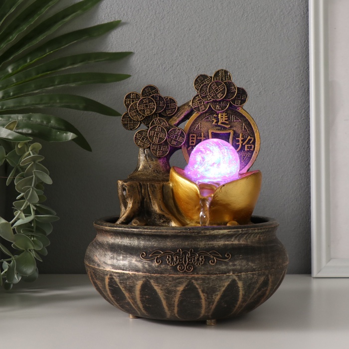 Фонтан настольный с подсветкой «Денежное дерево. Богатство», 16×16×20 см