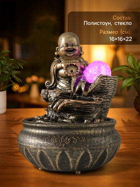 Фонтан настольный с подсветкой «Хотей. Благополучие», от сети, 16×16×22 см