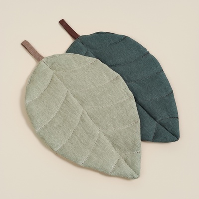 Прихватка для кухни SL HOME Green leaves, 26×18 см, 100% лён, синтепон, 200 г/м2, 2 шт.