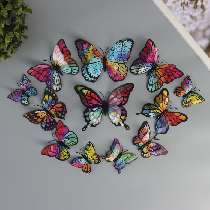 Магнит на холодильник пластик «Бабочки с радужной расцветкой», набор 12 шт. - Фото 1