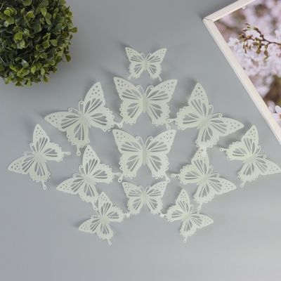 Набор магнитов на холодильник пластик «Бабочки светящиеся с вырезными узорами», 12 шт.