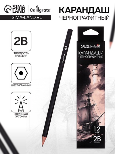 Карандаш художественный, Calligrata TOP, чернографитный, твердость 2B