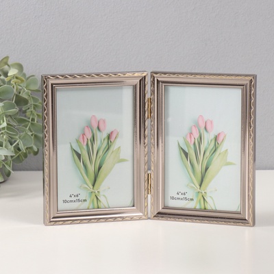 Фоторамка на 2 фото 10×15 см «Волнистая линия на серебре», пластик