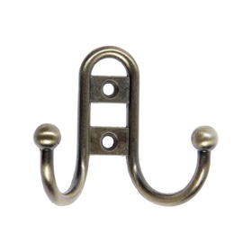 Крючок мебельный ТУНДРА TKD016, двухрожковый, бронза, 4 шт