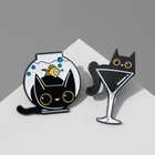 Набор значков (2шт) «Котики» таинственные, цвет чёрно-белый в чёрном металле - фото 25837349