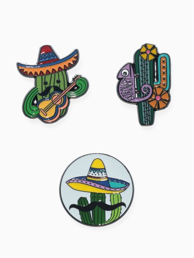 Набор значков (3 шт.) «Кактусы», цветные в чёрном металле