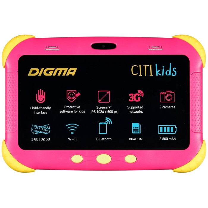 Планшет  Digma CITI Kids MT8321 4C/2Gb/32Gb 7" IPS 1024x600/3G/And9.0/розовый/BT/2Mpix - фото 51671353