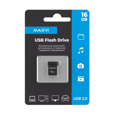 USB флеш накопитель 16 Gb Maxvi MM Dark grey  мини, металл  / FD16GBUSB20C10MM