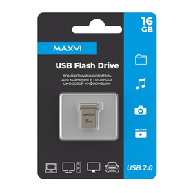 USB флеш накопитель 16 Gb Maxvi MM Metallic silver мини, металл  / FD16GBUSB20C10MM