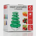 УЦЕНКА Набор стеклянных салатников Доляна «Классика», с крышками, 5 предметов: 900 мл (17×7,6 см), 500 мл (16×6 см), 350 мл (12,5×5,4 см), 200 мл (10,5×4,5 см), 130 мл (9×3,7 см), цвет зелёный - Фото 10