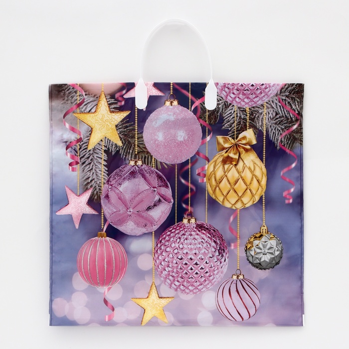 Пакет новогодний «Карамельки», полиэтиленовый с пластиковой ручкой, 38×35 см, 90 мкм - Фото 1