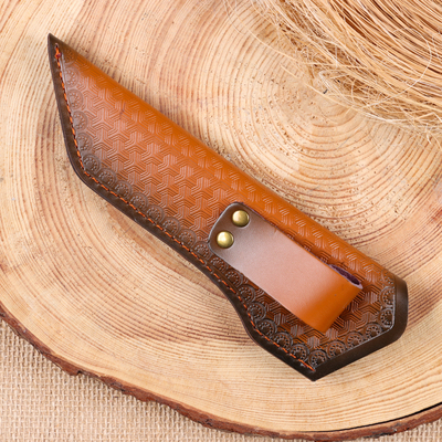 Ножны - чехол для ножа, под лезвие до 15.5×4 см, кожа, светло-коричневые