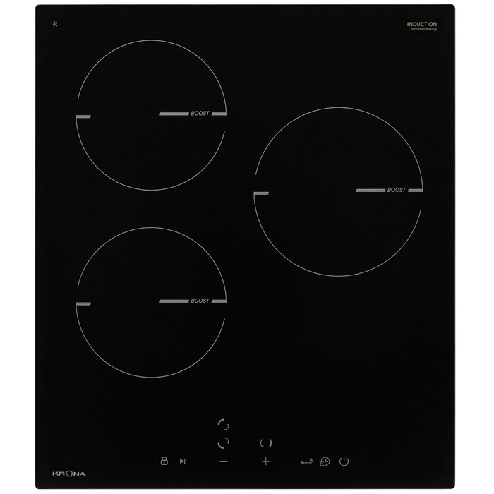 Варочная поверхность KRONA MAGIER 45 BL 3BTK, индукционная, 3 конфорки, сенсор, чёрная - Фото 1