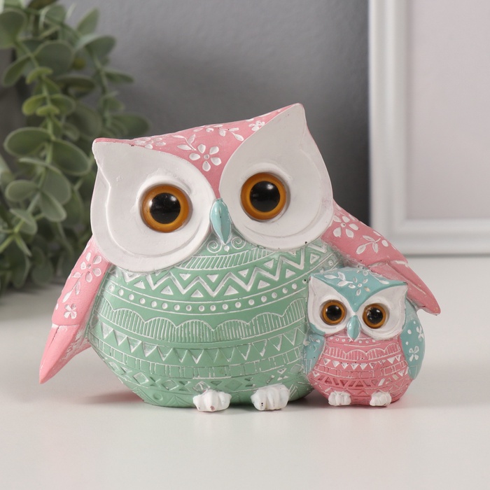 Фигурка полистоун «Цветной филин с птенцом», узоры, 15.2×6×11 см - Фото 1